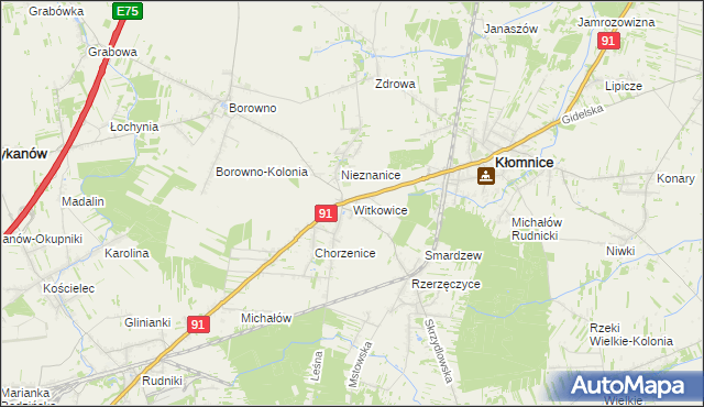 mapa Witkowice gmina Kłomnice, Witkowice gmina Kłomnice na mapie Targeo