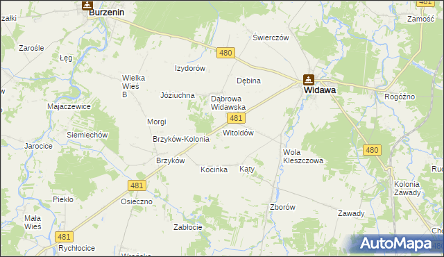 mapa Witoldów gmina Widawa, Witoldów gmina Widawa na mapie Targeo