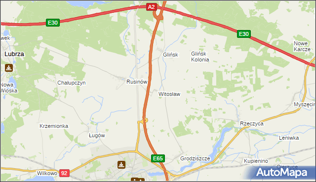 mapa Witosław gmina Świebodzin, Witosław gmina Świebodzin na mapie Targeo