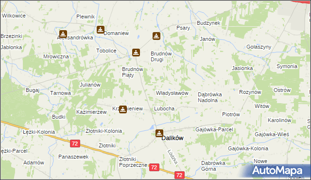 mapa Władysławów gmina Dalików, Władysławów gmina Dalików na mapie Targeo