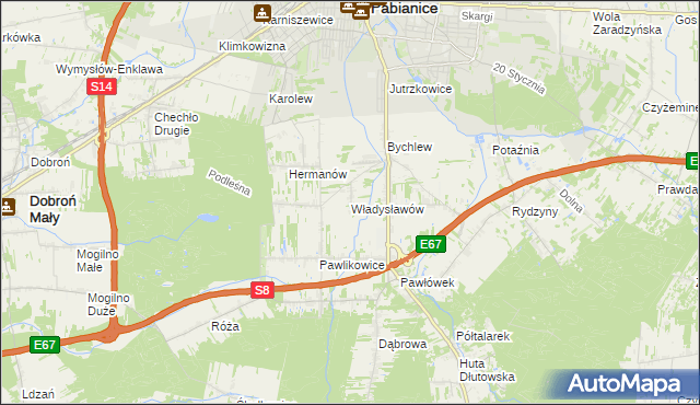 mapa Władysławów gmina Pabianice, Władysławów gmina Pabianice na mapie Targeo