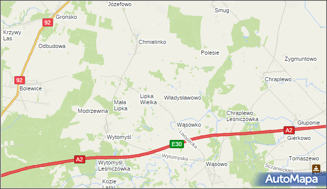 mapa Władysławowo gmina Lwówek, Władysławowo gmina Lwówek na mapie Targeo