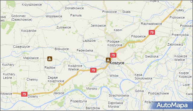 mapa Włostowice gmina Koszyce, Włostowice gmina Koszyce na mapie Targeo