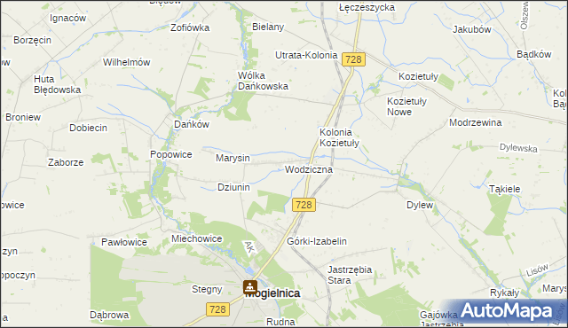 mapa Wodziczna gmina Mogielnica, Wodziczna gmina Mogielnica na mapie Targeo