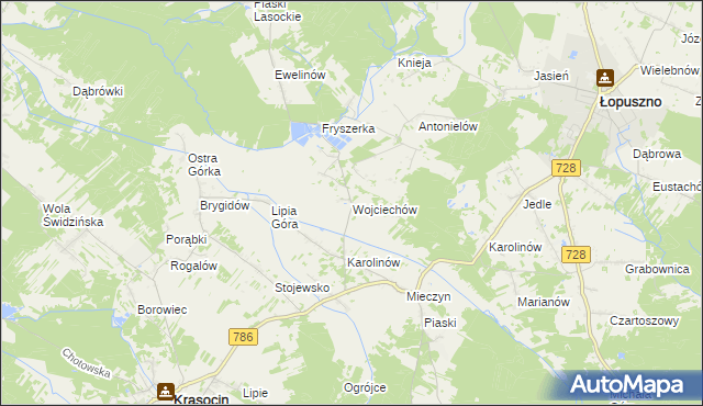 mapa Wojciechów gmina Krasocin, Wojciechów gmina Krasocin na mapie Targeo