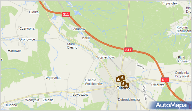 mapa Wojciechów gmina Olesno, Wojciechów gmina Olesno na mapie Targeo