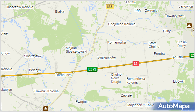 mapa Wojciechów gmina Siedliszcze, Wojciechów gmina Siedliszcze na mapie Targeo