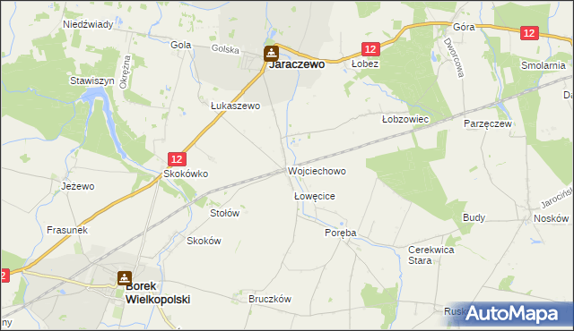 mapa Wojciechowo gmina Jaraczewo, Wojciechowo gmina Jaraczewo na mapie Targeo