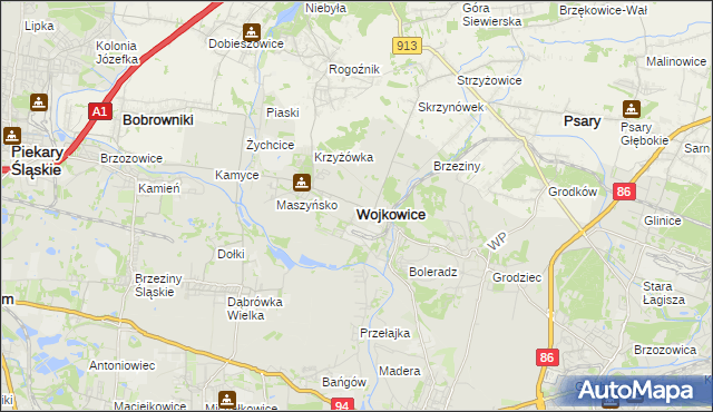 mapa Wojkowice powiat będziński, Wojkowice powiat będziński na mapie Targeo