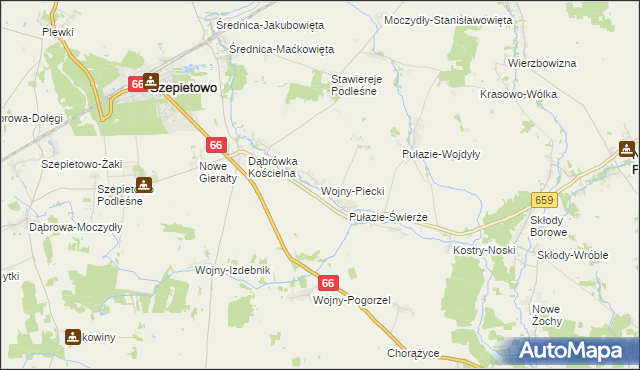 mapa Wojny-Piecki, Wojny-Piecki na mapie Targeo