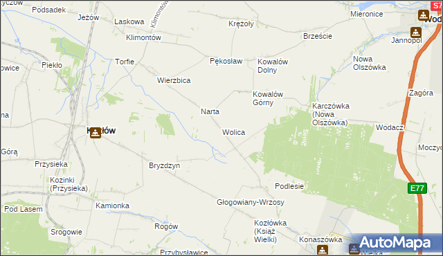 mapa Wolica gmina Kozłów, Wolica gmina Kozłów na mapie Targeo