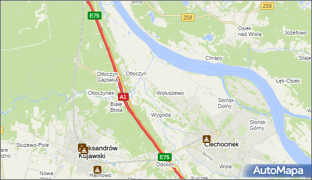 mapa Wołuszewo, Wołuszewo na mapie Targeo