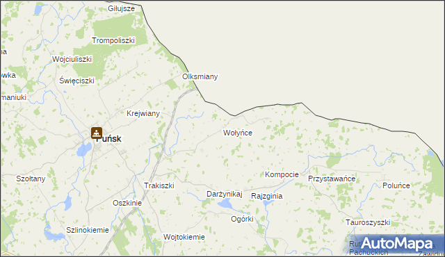 mapa Wołyńce gmina Puńsk, Wołyńce gmina Puńsk na mapie Targeo