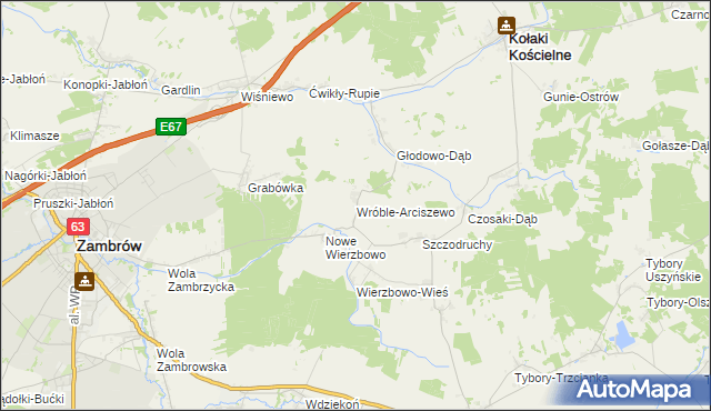 mapa Wróble-Arciszewo, Wróble-Arciszewo na mapie Targeo