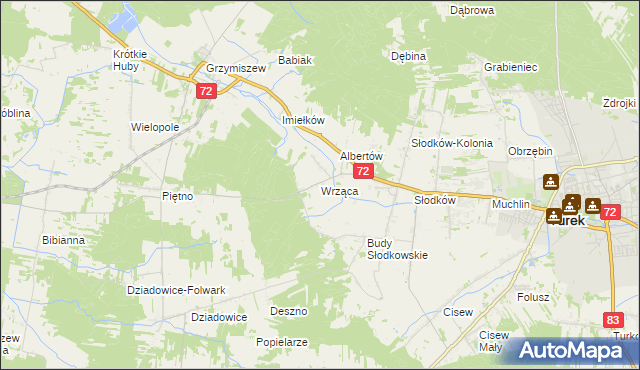 mapa Wrząca gmina Turek, Wrząca gmina Turek na mapie Targeo