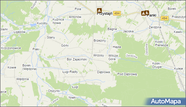 mapa Wrzosy gmina Przystajń, Wrzosy gmina Przystajń na mapie Targeo