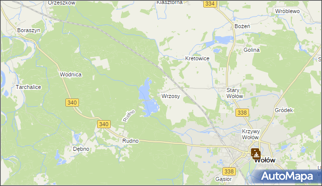 mapa Wrzosy gmina Wołów, Wrzosy gmina Wołów na mapie Targeo