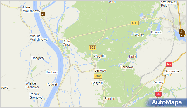 mapa Wygoda gmina Sztum, Wygoda gmina Sztum na mapie Targeo