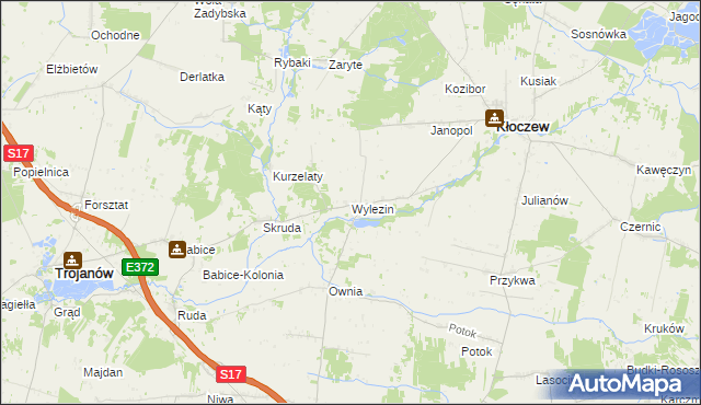 mapa Wylezin gmina Kłoczew, Wylezin gmina Kłoczew na mapie Targeo