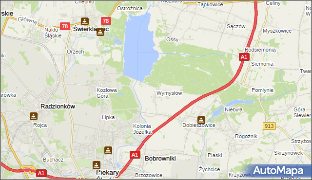 mapa Wymysłów gmina Bobrowniki, Wymysłów gmina Bobrowniki na mapie Targeo