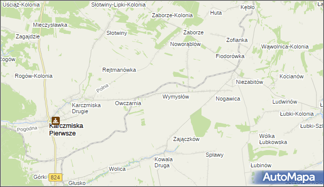 mapa Wymysłów gmina Karczmiska, Wymysłów gmina Karczmiska na mapie Targeo