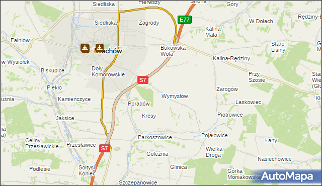 mapa Wymysłów gmina Miechów, Wymysłów gmina Miechów na mapie Targeo