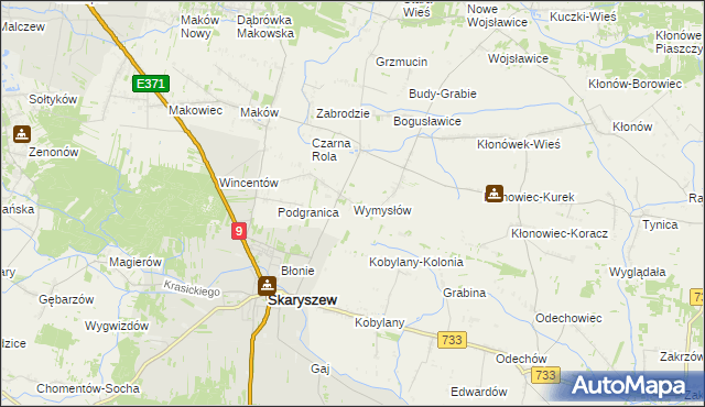 mapa Wymysłów gmina Skaryszew, Wymysłów gmina Skaryszew na mapie Targeo