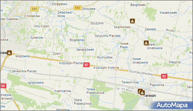 mapa Wymysłów gmina Sochaczew, Wymysłów gmina Sochaczew na mapie Targeo