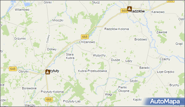 mapa Wypychy gmina Radziłów, Wypychy gmina Radziłów na mapie Targeo