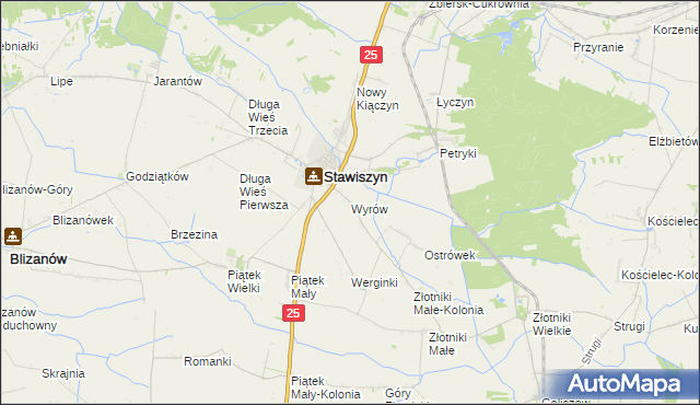 mapa Wyrów gmina Stawiszyn, Wyrów gmina Stawiszyn na mapie Targeo