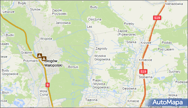 mapa Wysoka Głogowska, Wysoka Głogowska na mapie Targeo