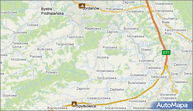 mapa Wysoka gmina Jordanów, Wysoka gmina Jordanów na mapie Targeo