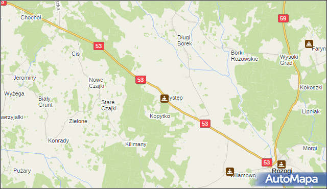 mapa Występ gmina Rozogi, Występ gmina Rozogi na mapie Targeo