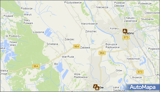 mapa Zabawa gmina Radłów, Zabawa gmina Radłów na mapie Targeo