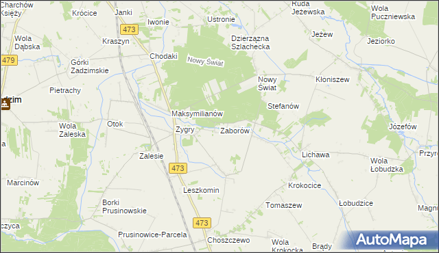 mapa Zaborów gmina Zadzim, Zaborów gmina Zadzim na mapie Targeo