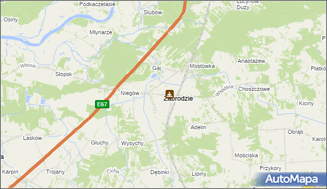 mapa Zabrodzie powiat wyszkowski, Zabrodzie powiat wyszkowski na mapie Targeo