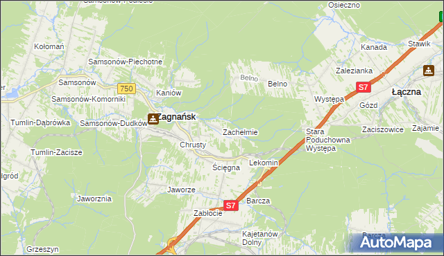 mapa Zachełmie gmina Zagnańsk, Zachełmie gmina Zagnańsk na mapie Targeo