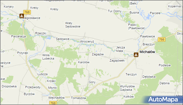 mapa Zagajów gmina Michałów, Zagajów gmina Michałów na mapie Targeo