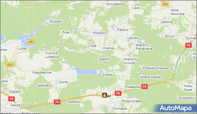 mapa Zagony gmina Kluki, Zagony gmina Kluki na mapie Targeo