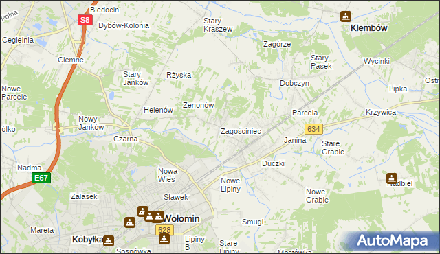 mapa Zagościniec gmina Wołomin, Zagościniec gmina Wołomin na mapie Targeo