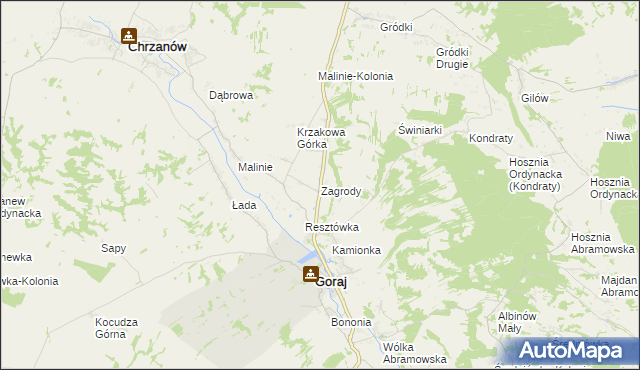 mapa Zagrody gmina Goraj, Zagrody gmina Goraj na mapie Targeo