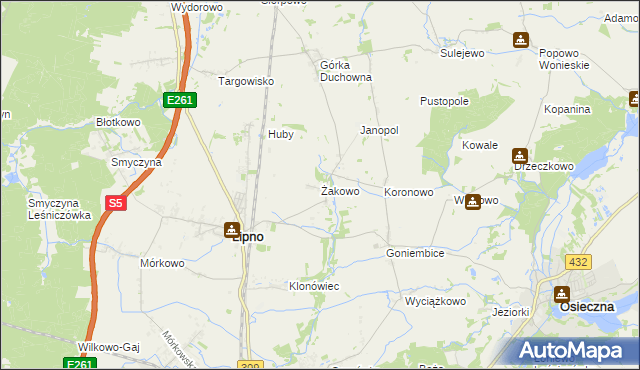 mapa Żakowo gmina Lipno, Żakowo gmina Lipno na mapie Targeo