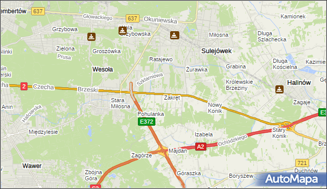 mapa Zakręt gmina Wiązowna, Zakręt gmina Wiązowna na mapie Targeo
