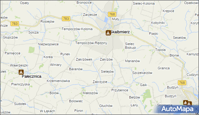 mapa Zakrzów gmina Skalbmierz, Zakrzów gmina Skalbmierz na mapie Targeo