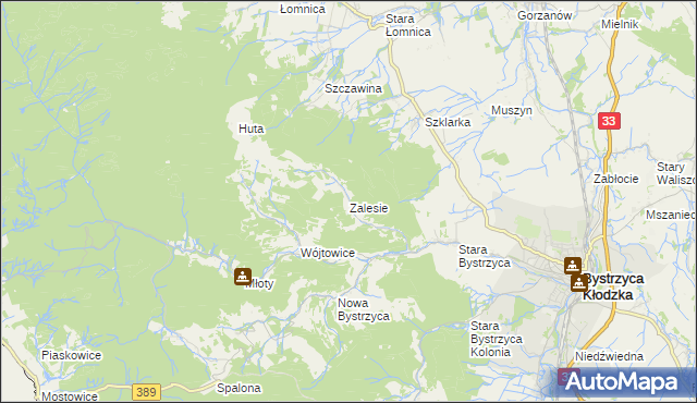 mapa Zalesie gmina Bystrzyca Kłodzka, Zalesie gmina Bystrzyca Kłodzka na mapie Targeo