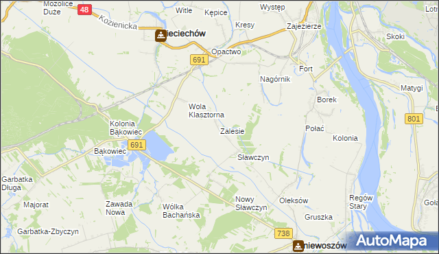 mapa Zalesie gmina Gniewoszów, Zalesie gmina Gniewoszów na mapie Targeo