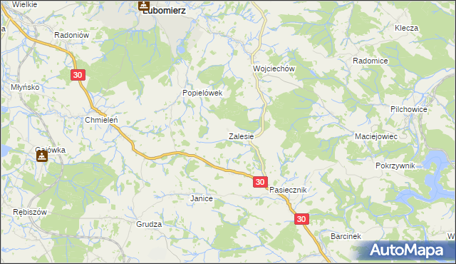 mapa Zalesie gmina Lubomierz, Zalesie gmina Lubomierz na mapie Targeo