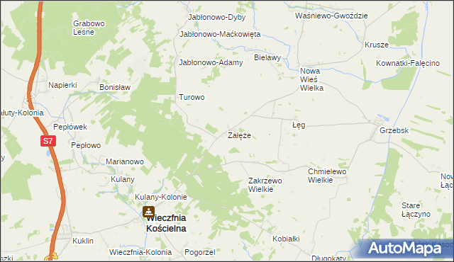 mapa Załęże gmina Wieczfnia Kościelna, Załęże gmina Wieczfnia Kościelna na mapie Targeo