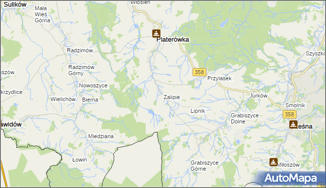 mapa Zalipie gmina Platerówka, Zalipie gmina Platerówka na mapie Targeo