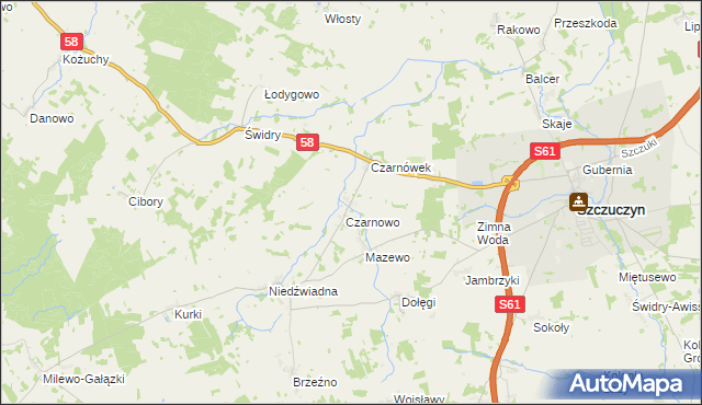 mapa Załuski gmina Szczuczyn, Załuski gmina Szczuczyn na mapie Targeo